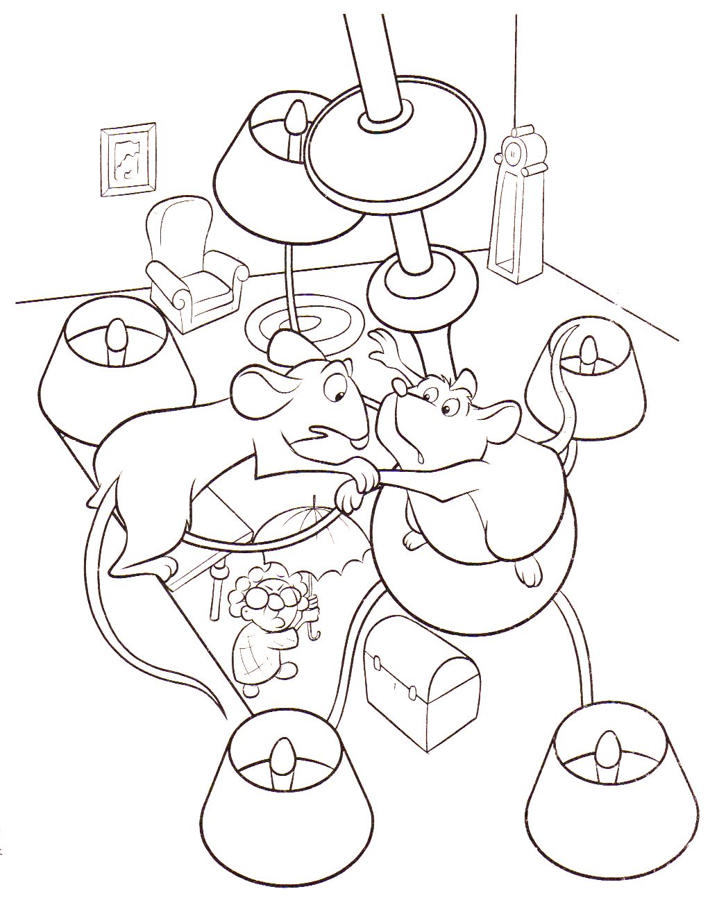 coloriage ratatouille remy et emile sur le lustre